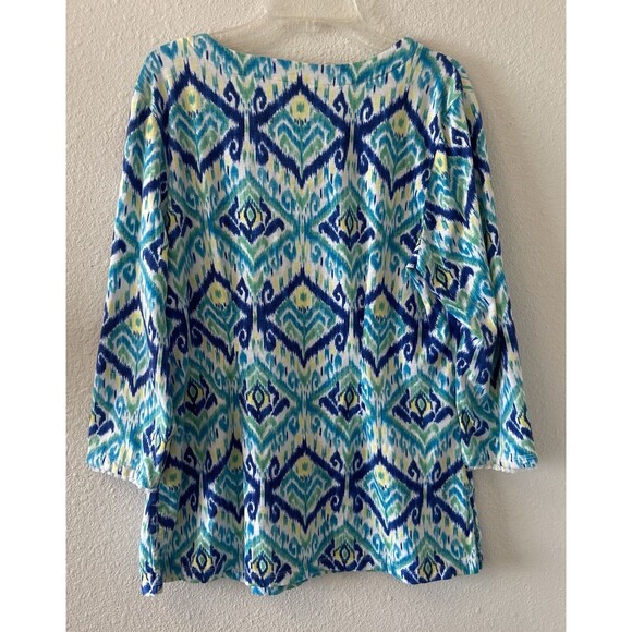Tommy Bahama Women's Tunic Top Imali Ikat Kiera Blue Green 3/4 Sleeves Size Sm - Picture 8 of 13